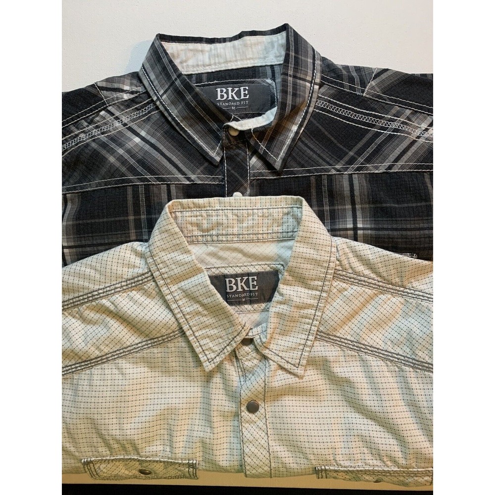 Lot Of 2 Mens Buckle BKE Plaid Sz M Pearl Snap Button Up Shirt Short Sleeve